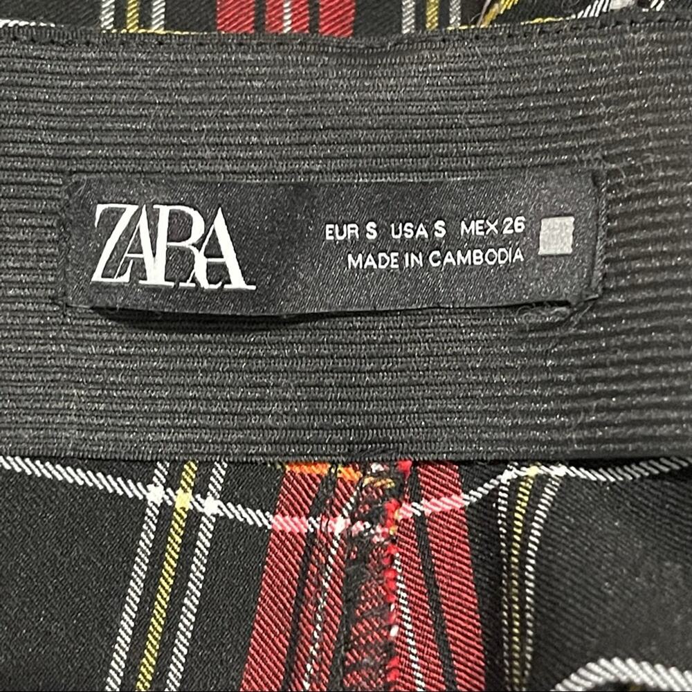 Zara Red Plaid Zip Front High Rise Pants Size Small - Picture 7 of 8